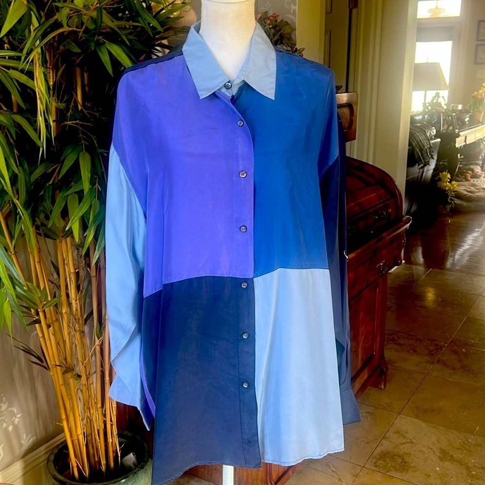 XINNO men’s color, Block 100% silk longsleeve dress shirt excellent condition - Picture 4 of 14